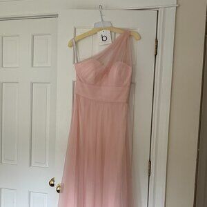 Pink one shoulder bridesmaids/formal floor length dress - size 6